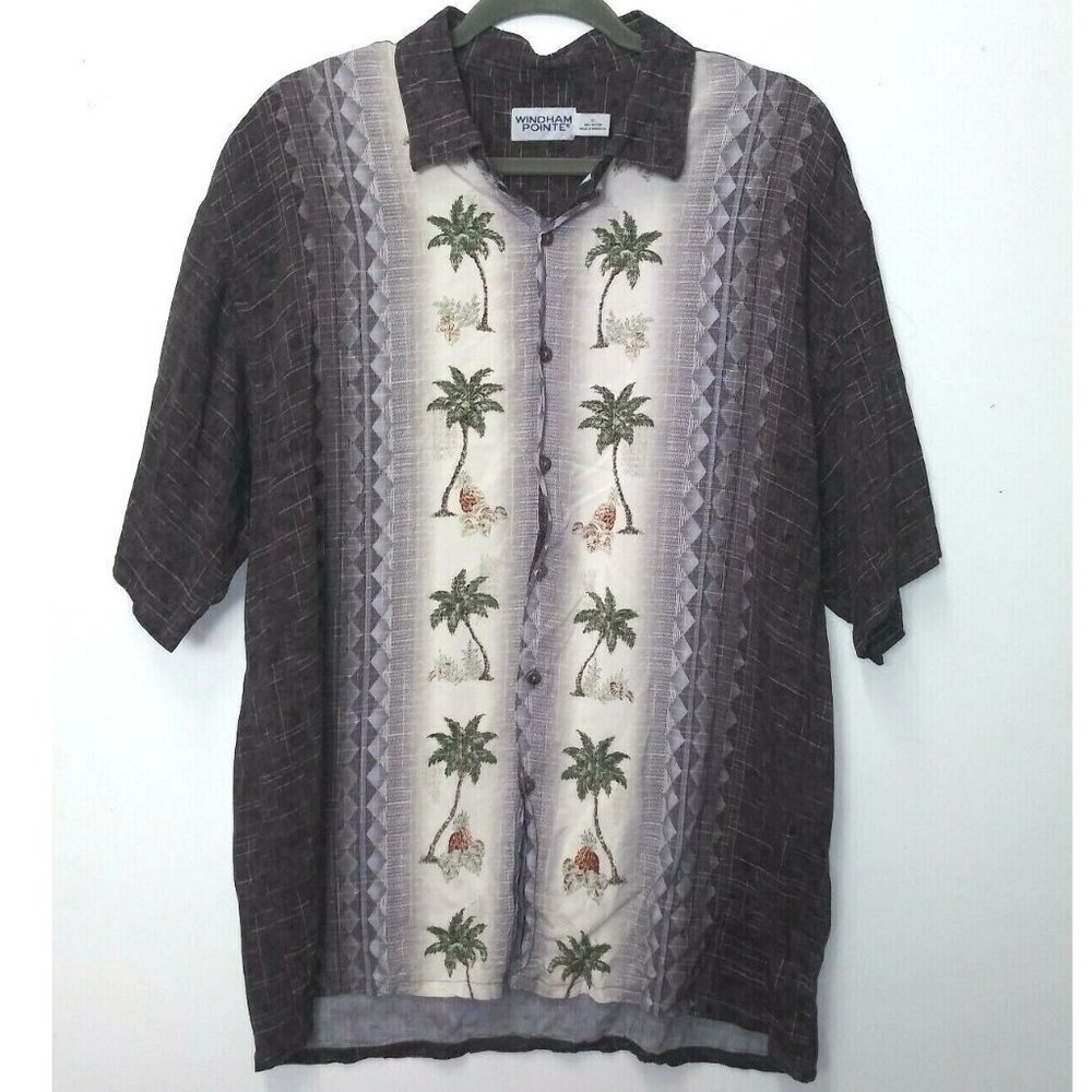 Mens Hawaiian Shirt Palm Trees XL Windham Pointe Short Sleeve Button Front EUC